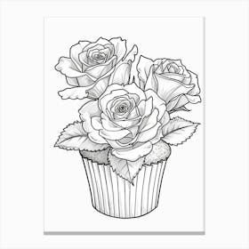 Rose In A Cupcake Line Drawing 1 Canvas Print