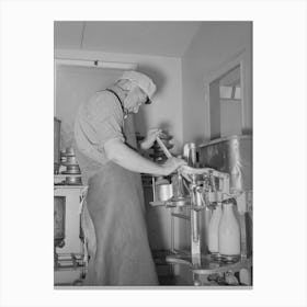 Member Of The Casa Grande Valley Farms, Arizona, Capping Milk Bottles By Russell Lee Canvas Print