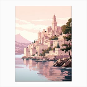 Korcula Croatia 3 Vintage Pink Travel Illustration Canvas Print