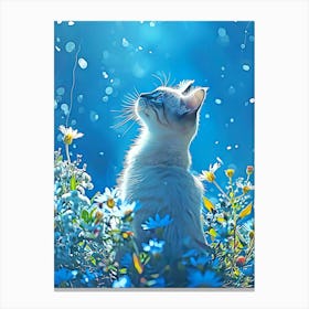 Cat In Blue Flowers Canvas Print