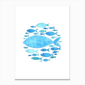 Blue Fishes In A Circle Canvas Print