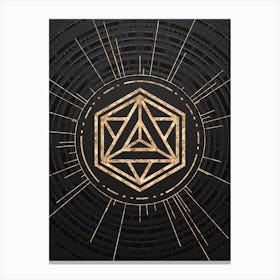 Geometric Glyph Symbol in Gold with Radial Array Lines on Dark Gray n.0265 Canvas Print