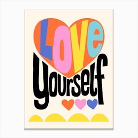 Love Yourself Colorful Folk Art Hearts Illustration Canvas Print