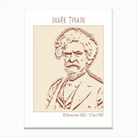 Line Art Minimalist – Mark Twain The Author Of The Adventures Of Tom Sawyer (1876) And Adve 1 Canvas Print