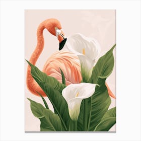 Lesser Flamingo And Calla Lily Minimalist Illustration 2 Canvas Print