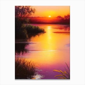 Sunrise Over River Waterscape Crayon 2 Canvas Print