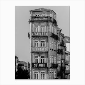 Portuguese Architecture in Porto | Black and White Travel Photography Canvas Print