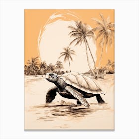 Warm Tones Of Sea Turtle With Palm Trees Canvas Print