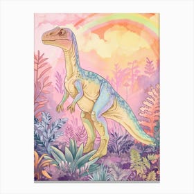 Pastel Rainbow Compsognathus Dinosaur Canvas Print