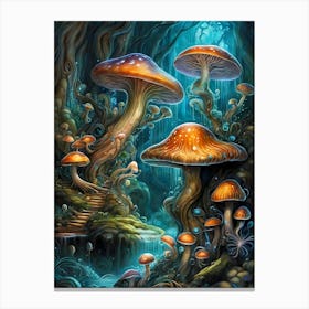 Neon Mushrooms In A Magical Forest (23) Canvas Print