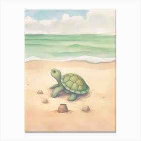Cute Sea Turtle On The Beach Drawing 0 Canvas Print