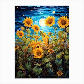 Sunflowers At Night Canvas Print