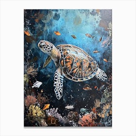 Turtle Underwater With Fish Painting 4 Canvas Print