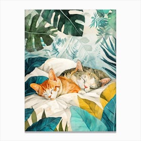 Two Cats Sleeping In The Jungle animal Cat's life Canvas Print