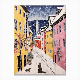 Cat In The Streets Of Salzburg   Austria With Snow 2 Canvas Print