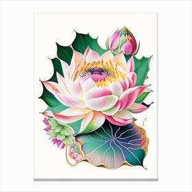 Lotus Flower Pattern Decoupage 1 Canvas Print