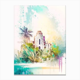 Tulum Mexico Watercolour Pastel Tropical Destination Canvas Print