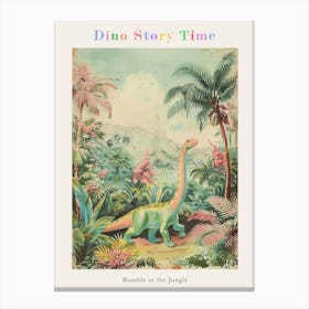 Brachiosaurus Walking Through The Jungle Storybook Style Painting 1 Poster Canvas Print