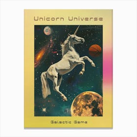 Unicorn In Space Playing Basketball Retro 3 Poster Canvas Print