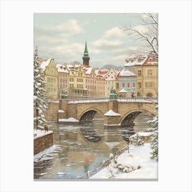 Vintage Winter Illustration Prague Czech Republic 4 Canvas Print