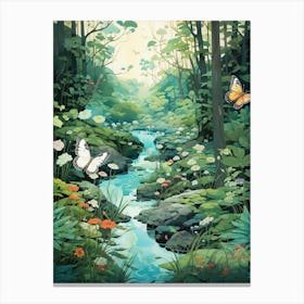 Butterflies By The Woodland Stream Japanese Style Painting Canvas Print