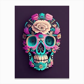 Skull With Floral Patterns Pastel 2 Mexican Canvas Print