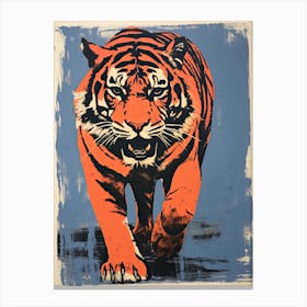Tiger, Woodblock Animal  Drawing 7 Canvas Print