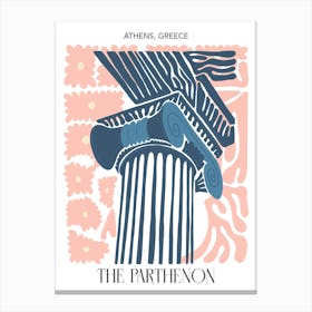 The Parthenon   Athens, Greece, Travel Poster In Cute Illustration Canvas Print