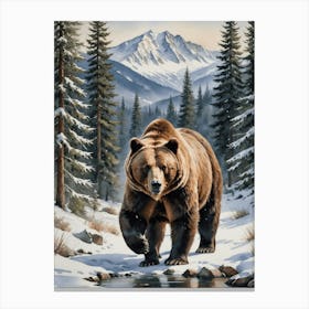 Mountains Wild Forest Grizzly Bear Canvas Print