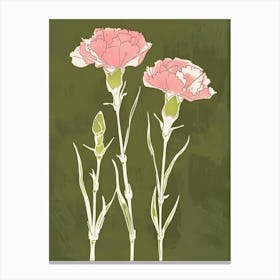 Pink & Green Carnation 3 Canvas Print