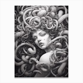 Medusa, Greek Mythology B&W Drawing Canvas Print