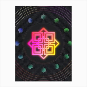Neon Geometric Glyph in Pink and Yellow Circle Array on Black n.0154 Canvas Print