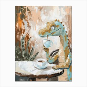 Dinosaur Drinking Coffee Muted Pastels 4 Canvas Print