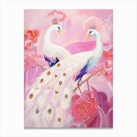 Pink Ethereal Bird Painting Peacock 3 Canvas Print