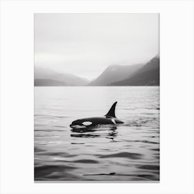 Tranquil Ocean And Orca Whale Black & White Photography 2 Canvas Print