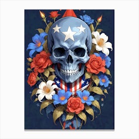 American Flag Floral Face Evil Death Skull (35) Canvas Print