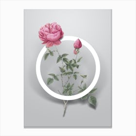 Vintage Pink Autumn China Rose Minimalist Floral Geometric Circle on Soft Gray n.0481 Canvas Print