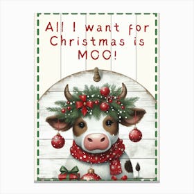 Sweet Christmas Cow White Shiplap Sign Canvas Print