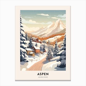 Vintage Winter Travel Poster Aspen Colorado 2 Canvas Print