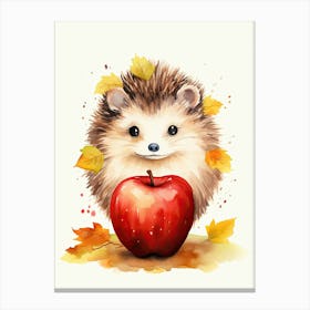 Hedgehog Watercolour In Autumn Colours 0 Canvas Print