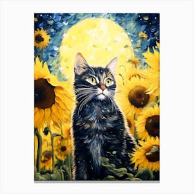 Cat Sunflowers Canvas Print