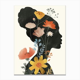 Silhouette Of A Woman With Flowers Canvas Print