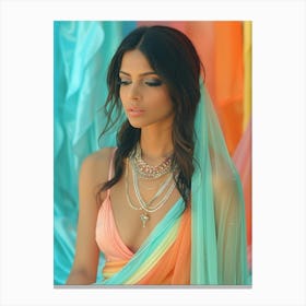 Beautiful Woman In Colorful Sari Canvas Print