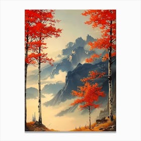 Red Maple Trees And Mountains Lienzo