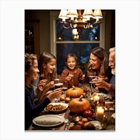 Candid Style Photo Of A Family Gathering Around A Thanksgiving Dinner Table Just Before The Prayer (7) Canvas Print