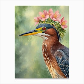 Heron With Flowers 1 Canvas Print