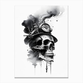 Skull With Watercolor Effects 1 Stream Punk Canvas Print