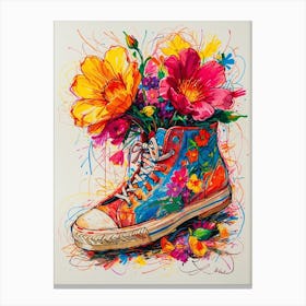 Flowers In A Sneaker Canvas Print