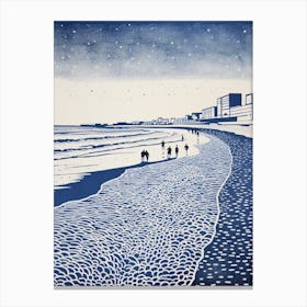 Linocut Of Broadstairs Beach Kent 2 Canvas Print