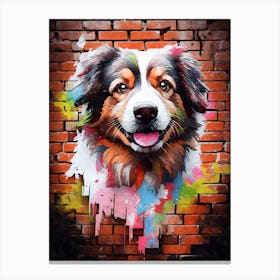 Aesthetic Australian Shepherd Dog Puppy Brick Wall Graffiti Artwork Canvas Print